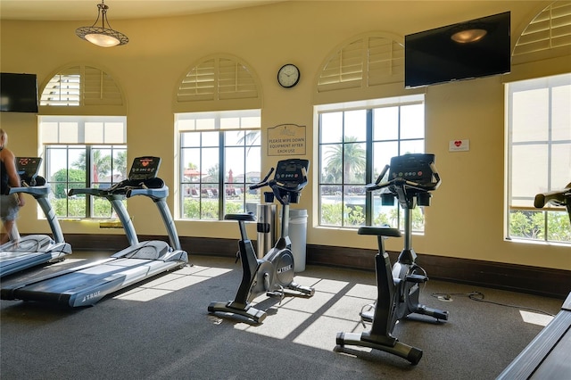 exercise room with a wealth of natural light and baseboards