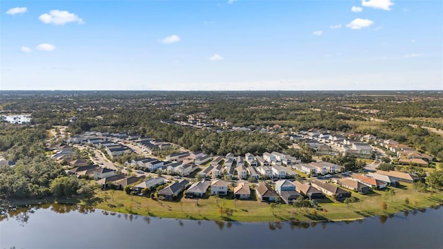 bird's eye view with a residential view and a water view