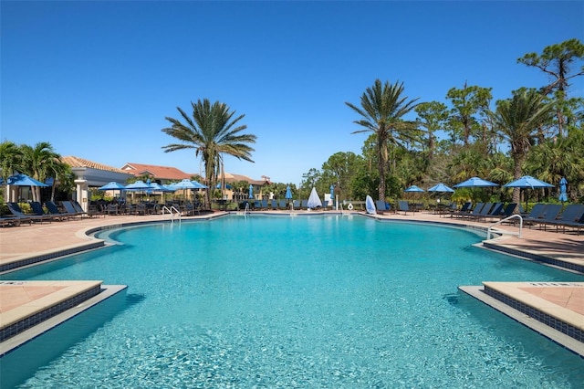 pool with a patio area