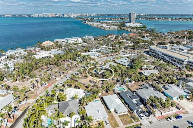 aerial view featuring a water view