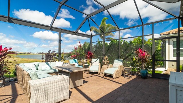 view of patio with a lanai and an outdoor hangout area