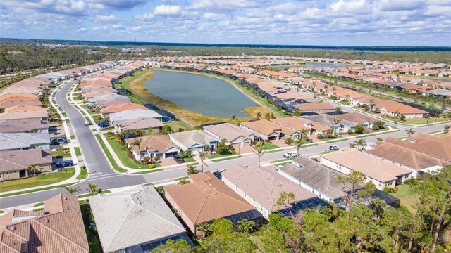 birds eye view of property with a residential view and a water view