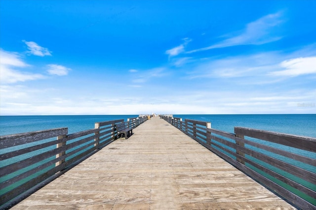 view of dock with a water view