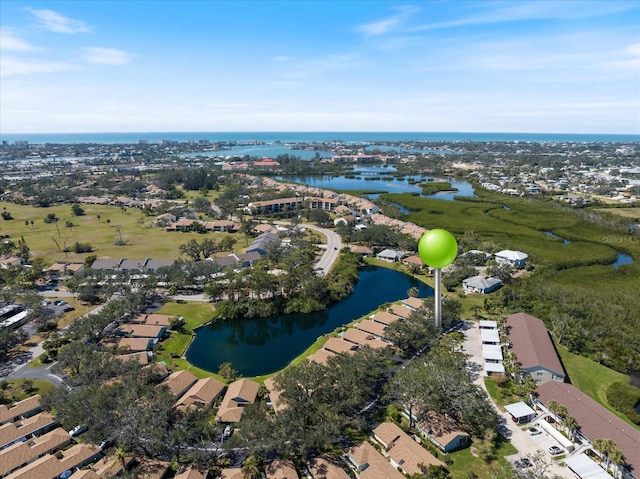 bird's eye view featuring a water view