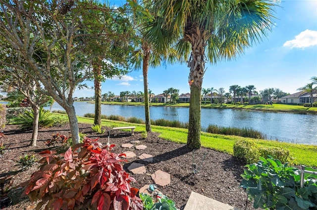 exterior space with a water view