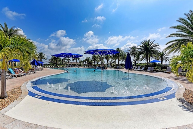 community pool with a patio