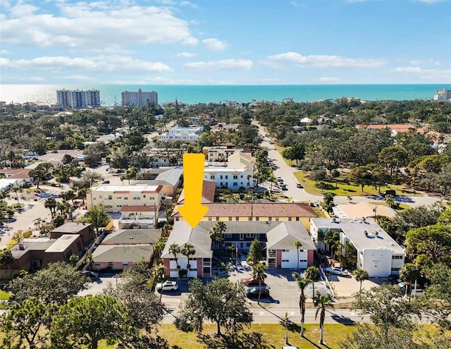 aerial view featuring a water view