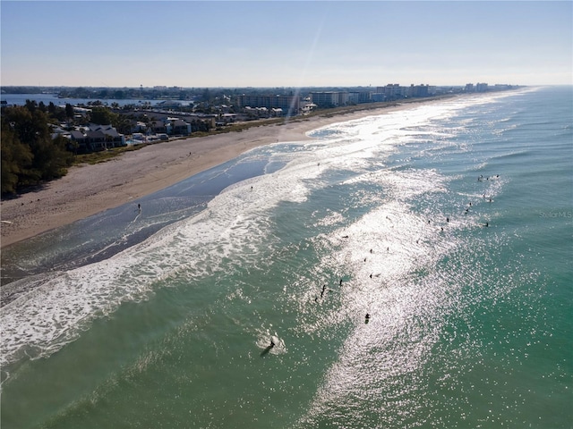 aerial view featuring a beach view and a water view