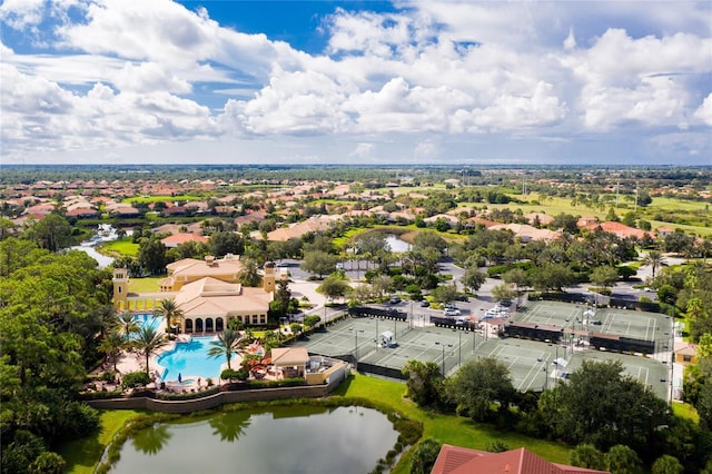 aerial view with a water view