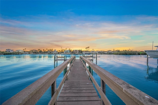 view of dock with a water view