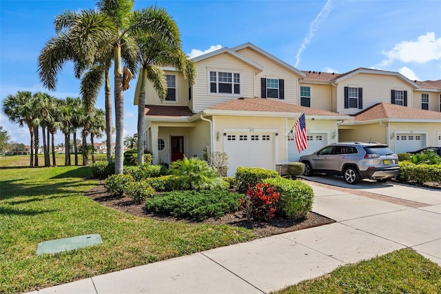 1050 Jonah Dr, North Port, FL 34289 - view of front facade with driveway, a front lawn, and stucco siding