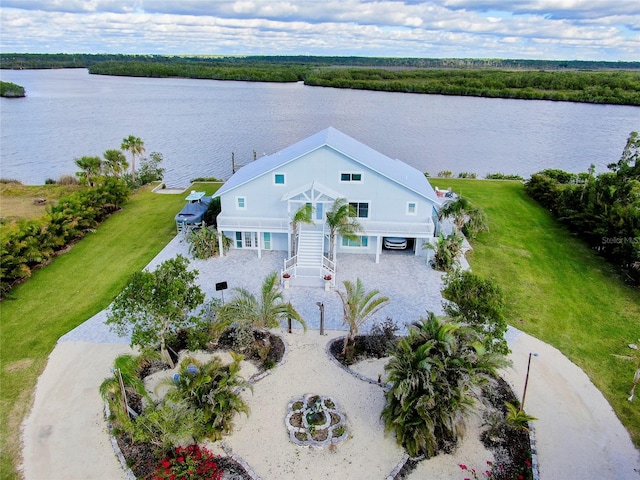 aerial view with a water view