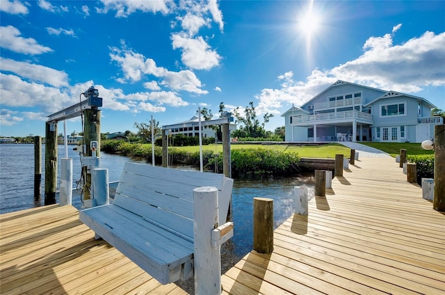 view of dock with a water view