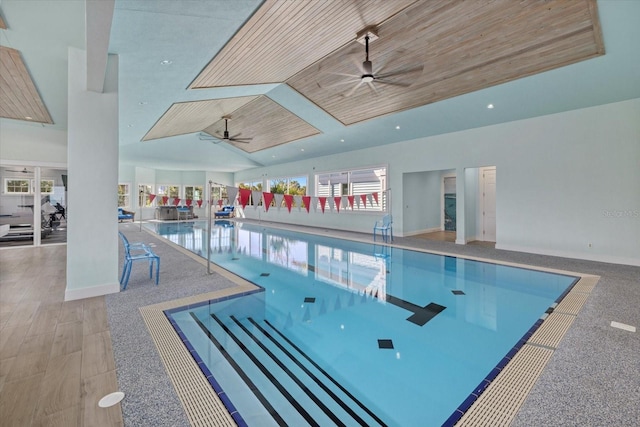 community pool with a ceiling fan