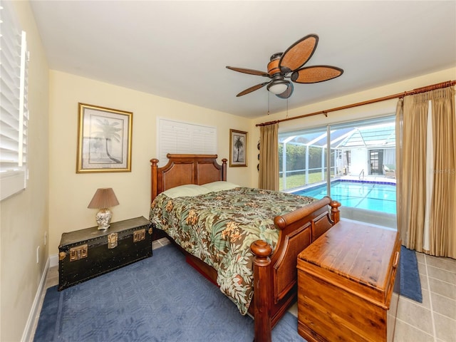 601 Apalachicola Rd, Venice, FL 34285 - bedroom featuring access to exterior, a sunroom, ceiling fan, and baseboards
