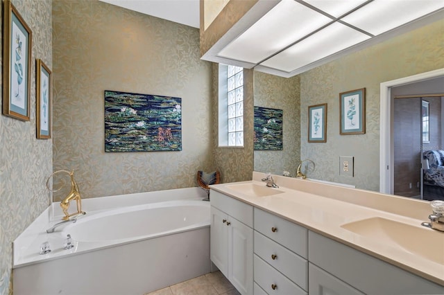 full bathroom featuring a sink and wallpapered walls