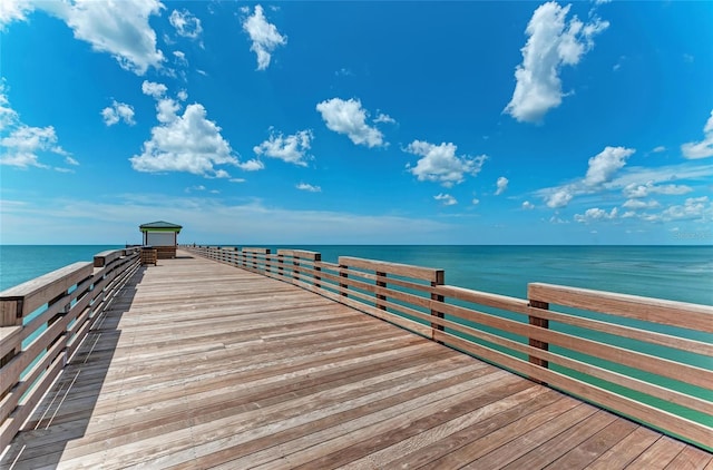 view of dock with a water view