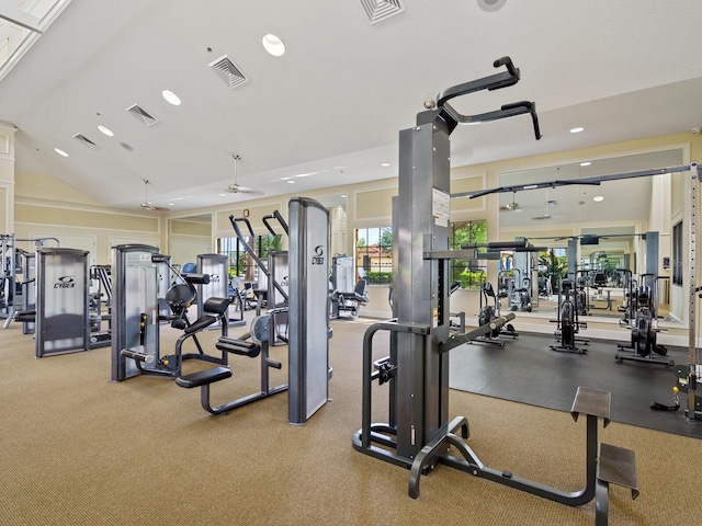 exercise room featuring recessed lighting and visible vents