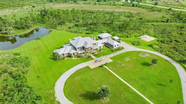 bird's eye view featuring a water view