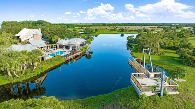 bird's eye view featuring a water view