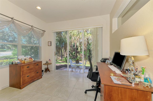 home office featuring light tile patterned floors