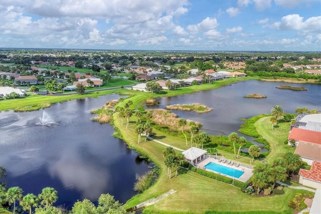 aerial view with a water view