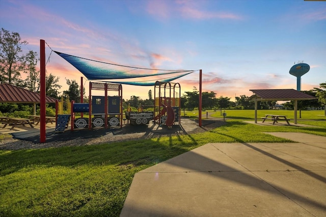 community playground with a gazebo and a yard