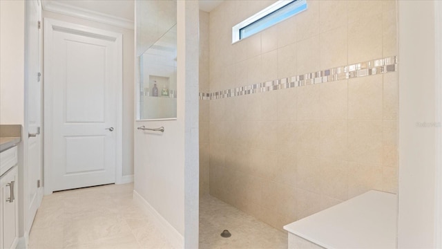 bathroom with vanity and walk in shower