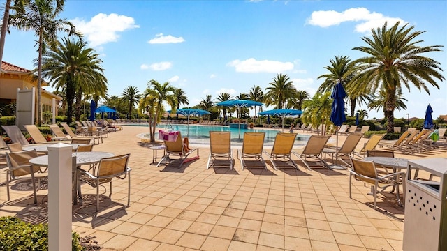 pool with a patio area