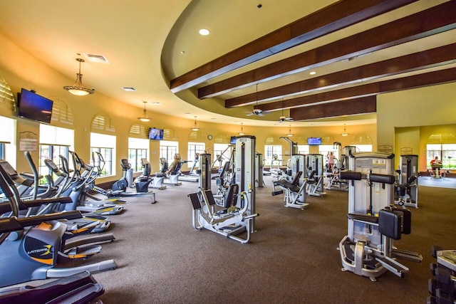 gym with recessed lighting and visible vents