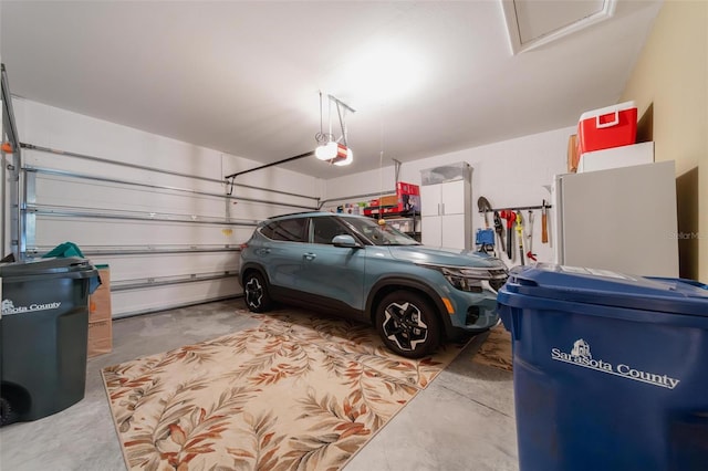 garage with a garage door opener