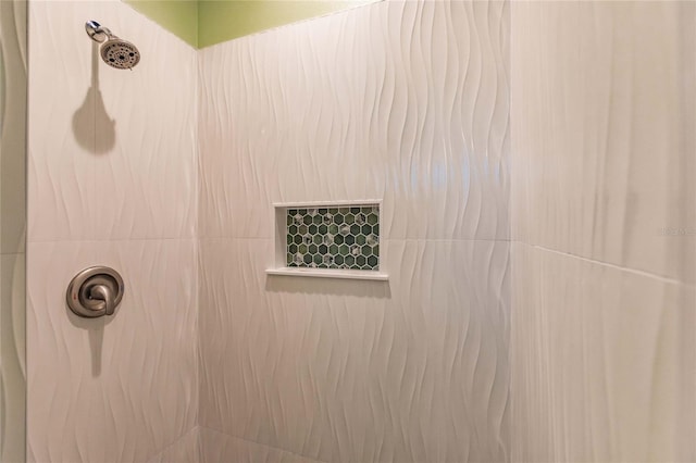 interior details featuring a tile shower