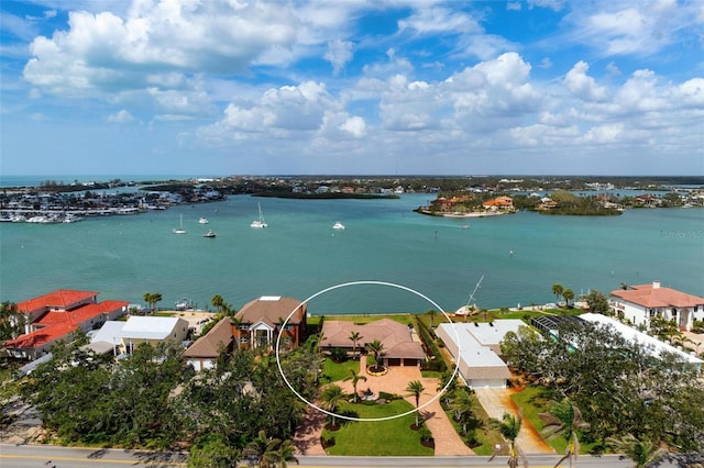 aerial view featuring a water view