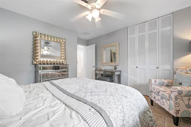 bedroom featuring a closet and a ceiling fan