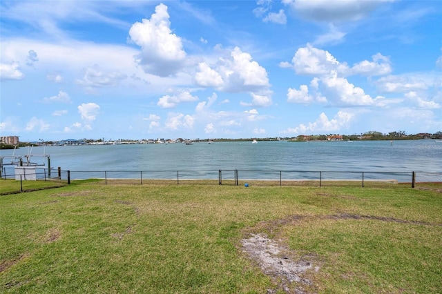 view of water feature with fence