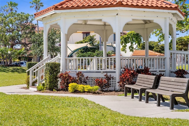 surrounding community featuring a yard and a gazebo