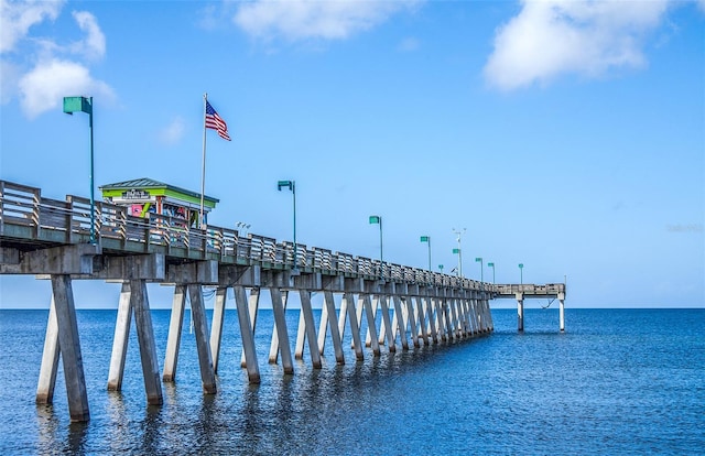 view of dock with a water view and a pier