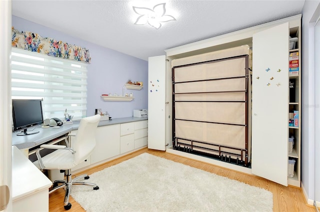 office featuring light wood finished floors and a textured ceiling