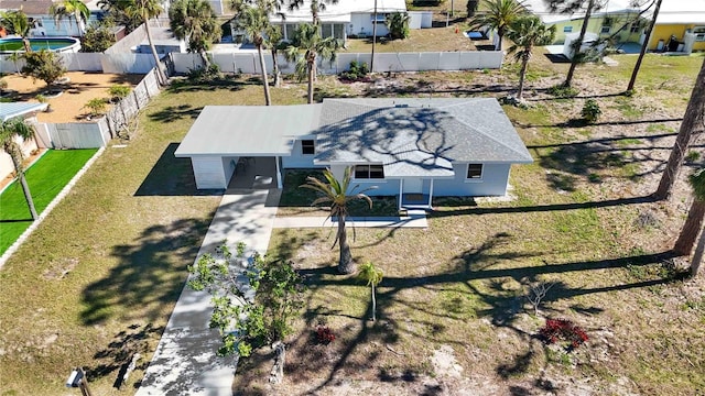 birds eye view of property with a residential view