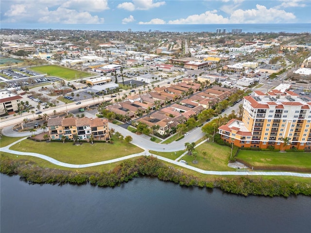 aerial view with a water view