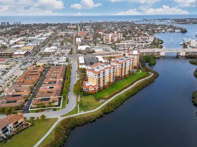 drone / aerial view with a water view and a view of city