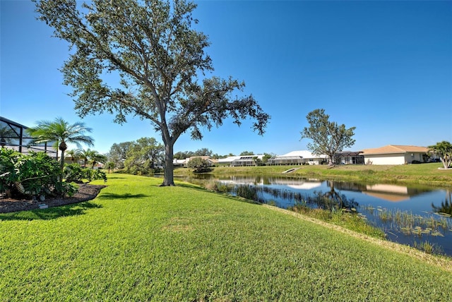 view of yard with a water view