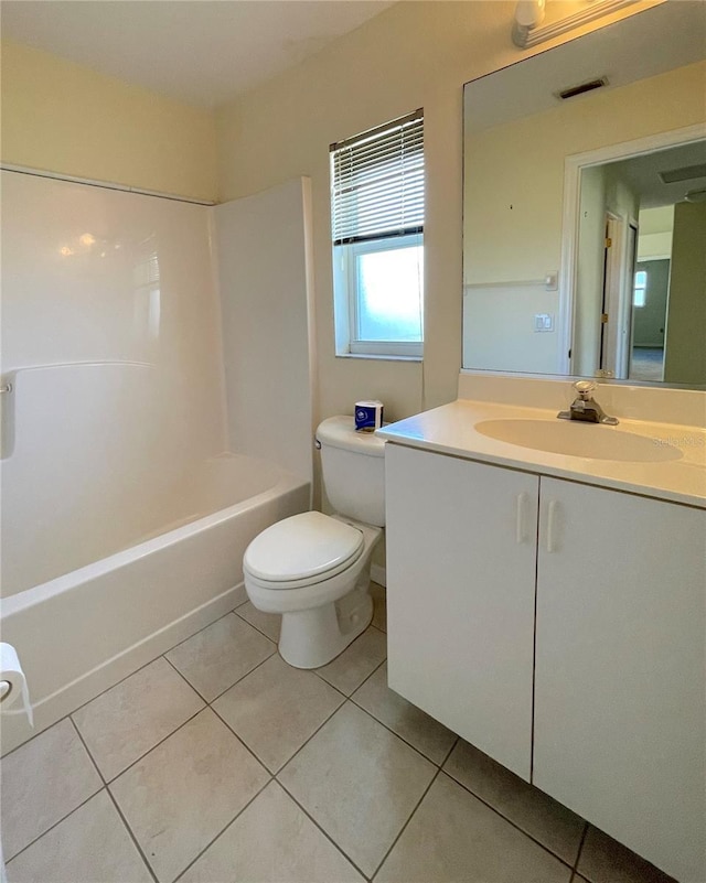 bathroom featuring tile patterned flooring, toilet, vanity, and visible vents