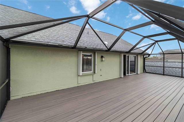 wooden terrace featuring a lanai