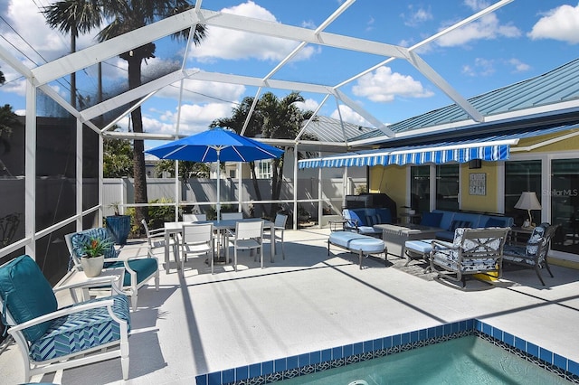 view of patio featuring a lanai and outdoor lounge area