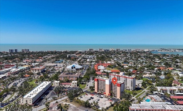 bird's eye view with a city view and a water view