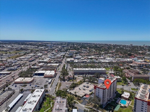 bird's eye view with a city view and a water view