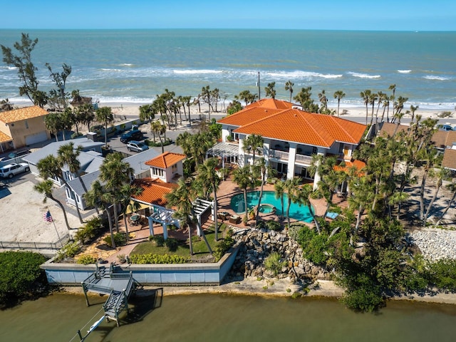 aerial view featuring a water view