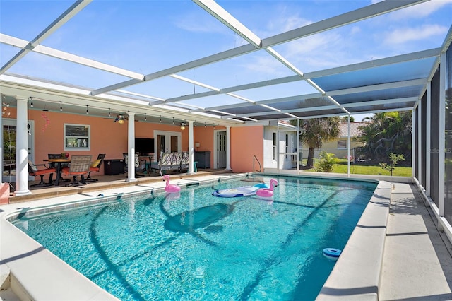 201 Cavallini Dr, Nokomis, FL 34275 - pool featuring glass enclosure, a patio, and french doors