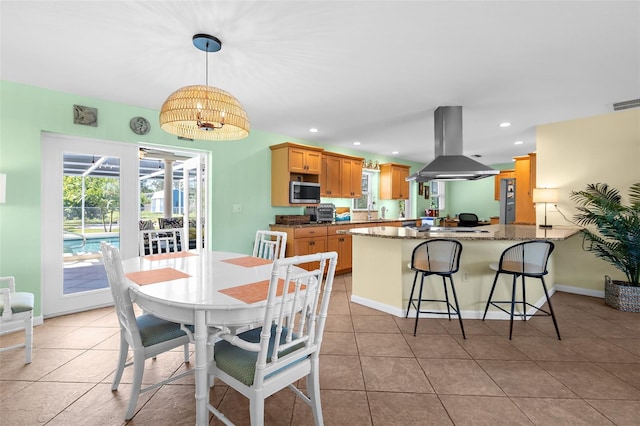 201 Cavallini Dr, Nokomis, FL 34275 - dining space with visible vents, baseboards, recessed lighting, an inviting chandelier, and light tile patterned floors